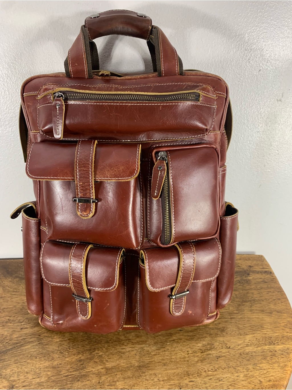Vintage Multi Pocket Backpack Laptop Travel Bag Full Grain Leather Rucksacjk